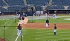 Close up of players at Yankee Stadium