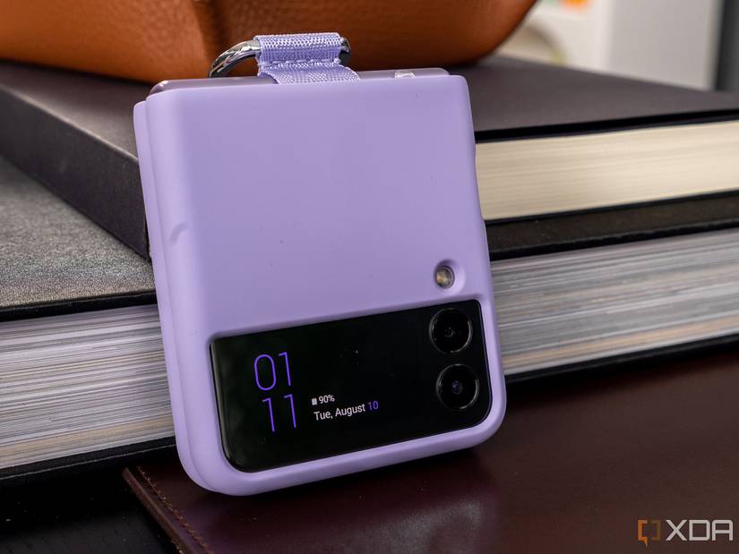Samsung Galaxy Z Flip 3 folded with lavender case