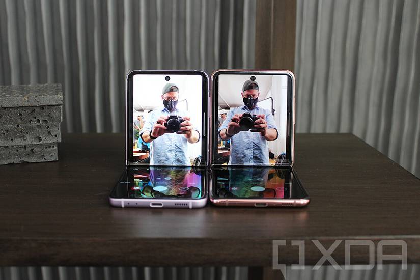 Samsung Galaxy Z Flip 5G and Galaxy Z Flip 3 folded up with camera app open