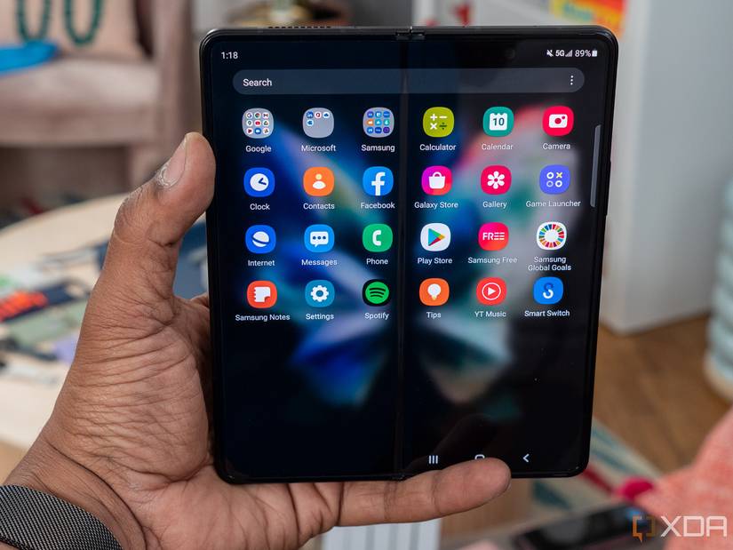 Samsung Galaxy Z Fold 3 unfolded with display on