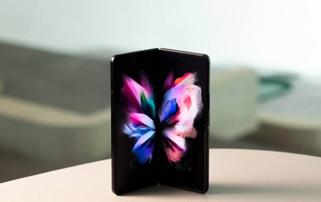Samsung Galaxy Z Fold 3 upright, half folded
