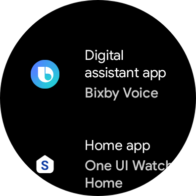 Settings app on the watch showing the 'Digital assistant app' default category