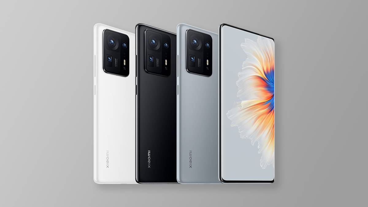 Xiaomi Mi MIX 4 in black, white and gray colorways on gray background