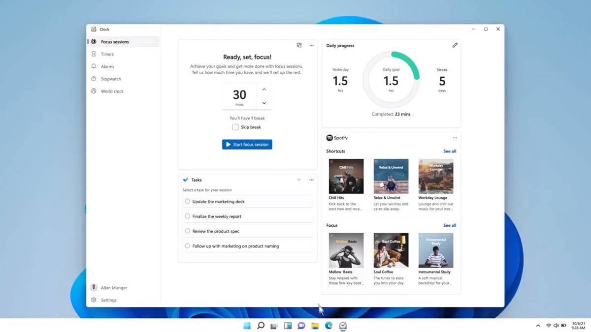 Focus Sessions feature in Windows 11