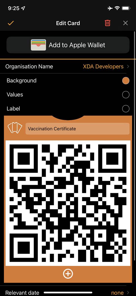 Mobile app screen showing QR code for vaccine certificate
