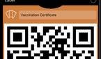 Mobile app screen showing QR code for vaccine certificate