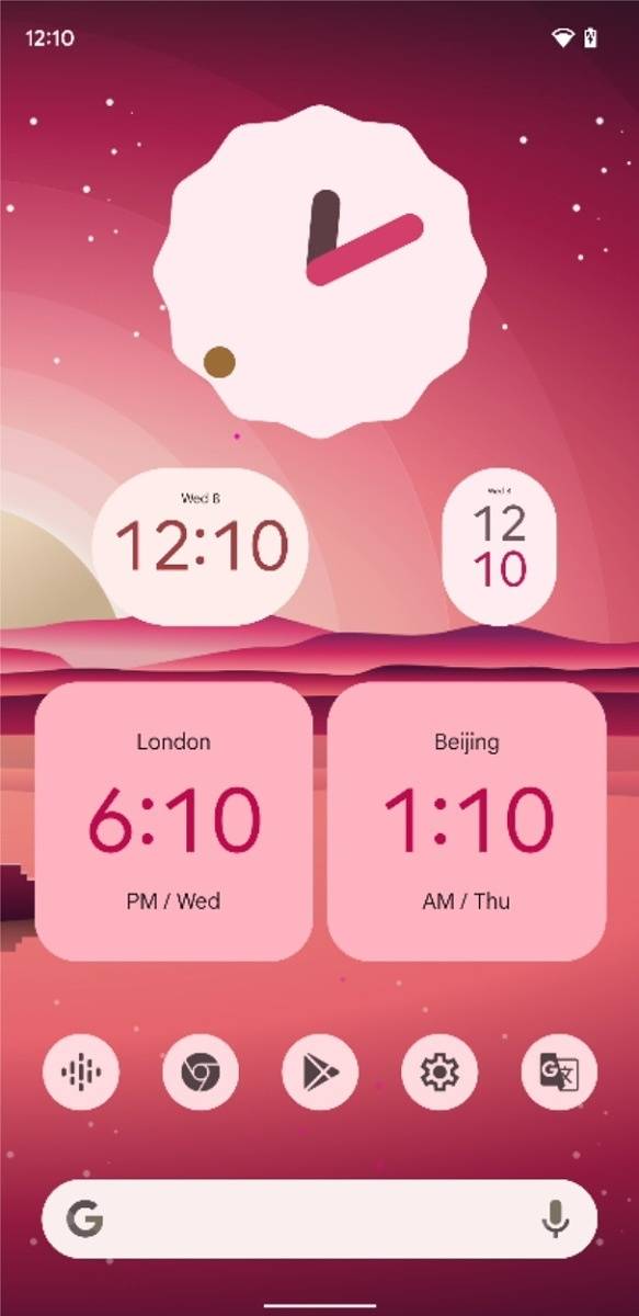 Light red Material You clock widgets in Android 12 Beta 5
