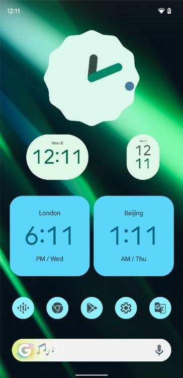 Greenish Material You clock widgets in Android 12 Beta 5