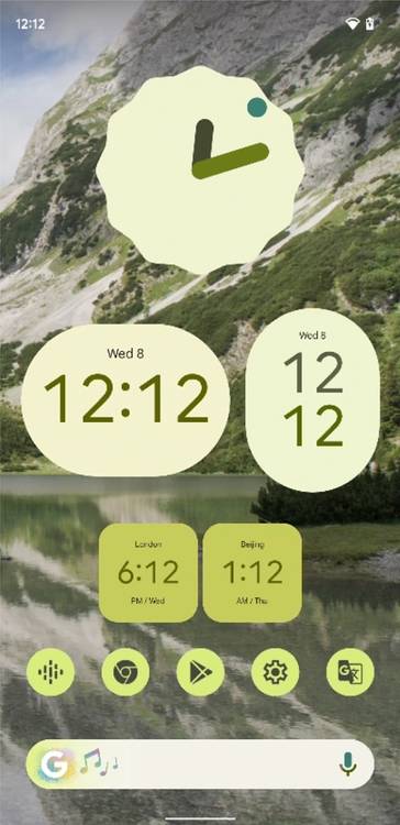 Light green Material You clock widgets in Android 12 Beta 5