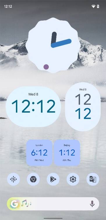 Light blue Material You clock widgets in Android 12 Beta 5
