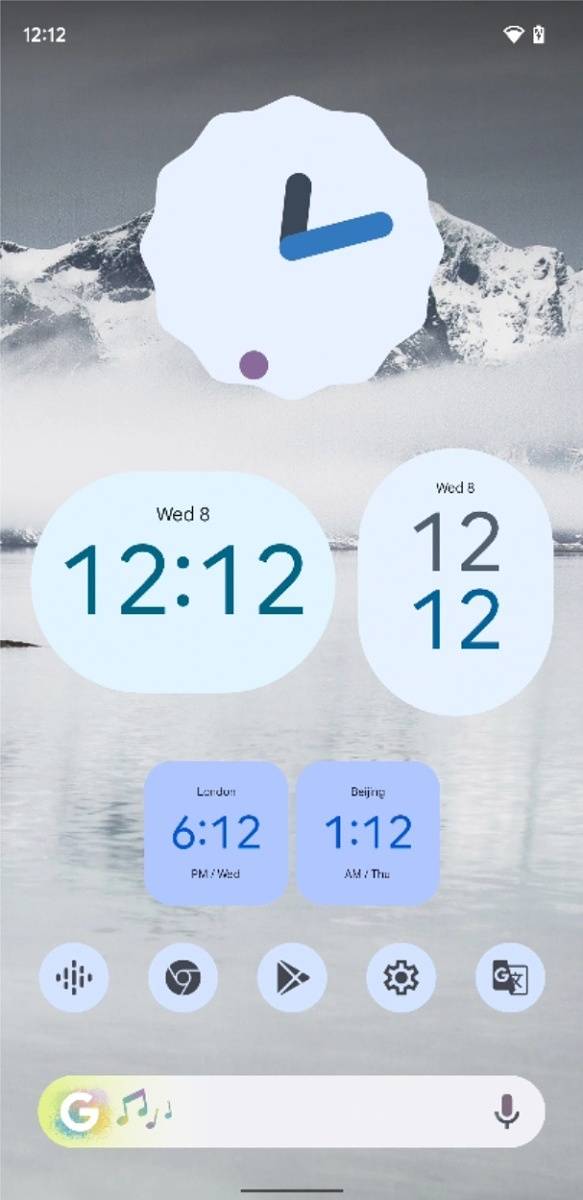 Light blue Material You clock widgets in Android 12 Beta 5