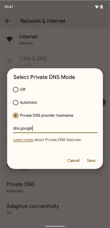 Select Private DNS mode in Android 12