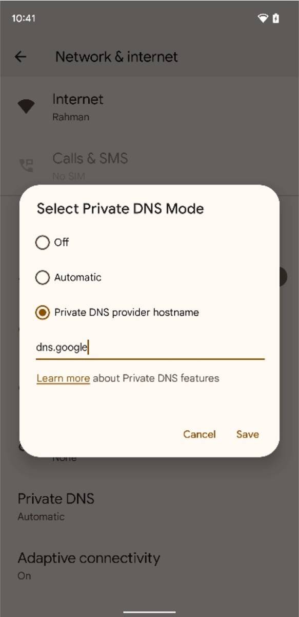 Select Private DNS mode in Android 12