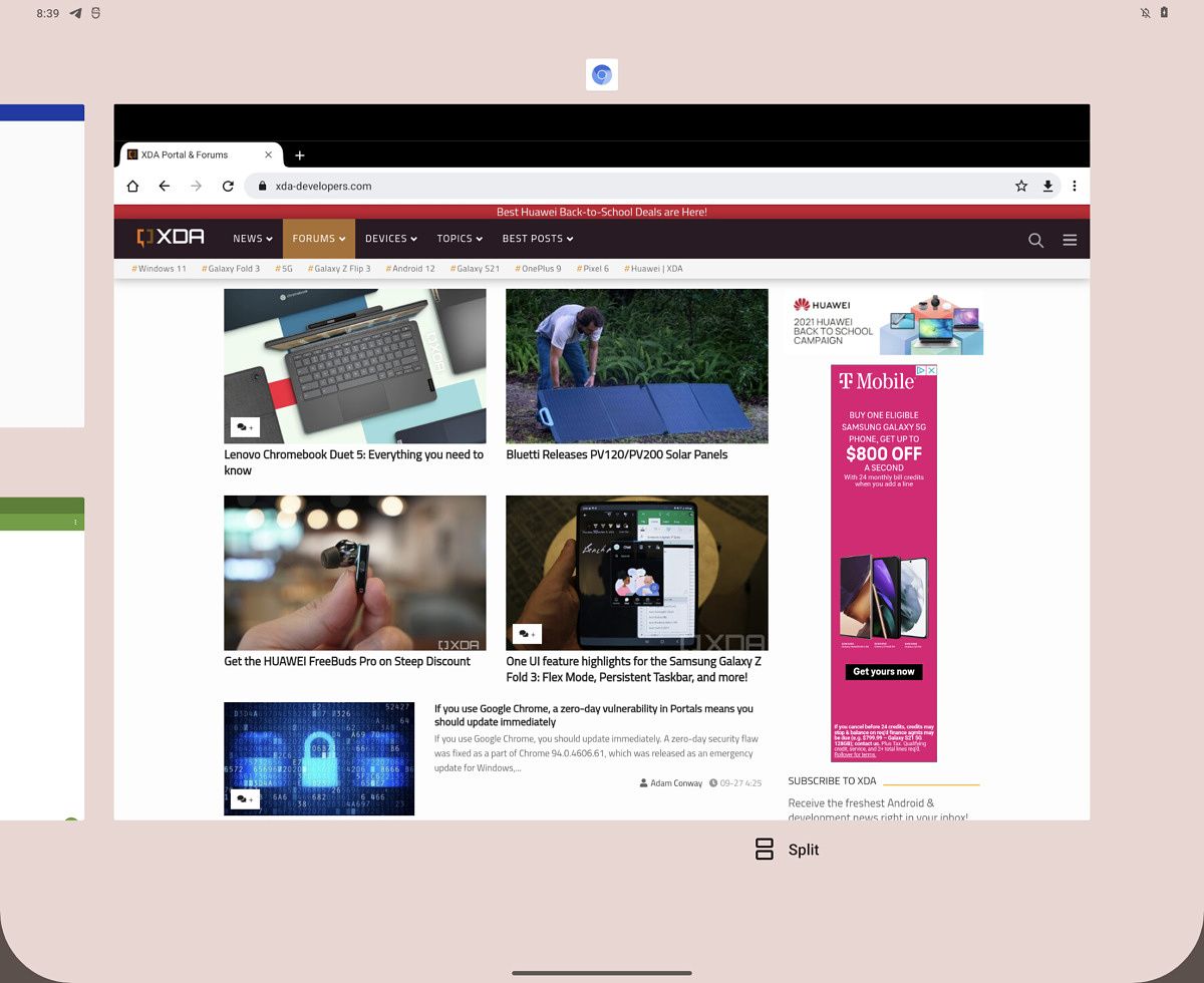 Large card in the new recent apps UI of Android 12.1