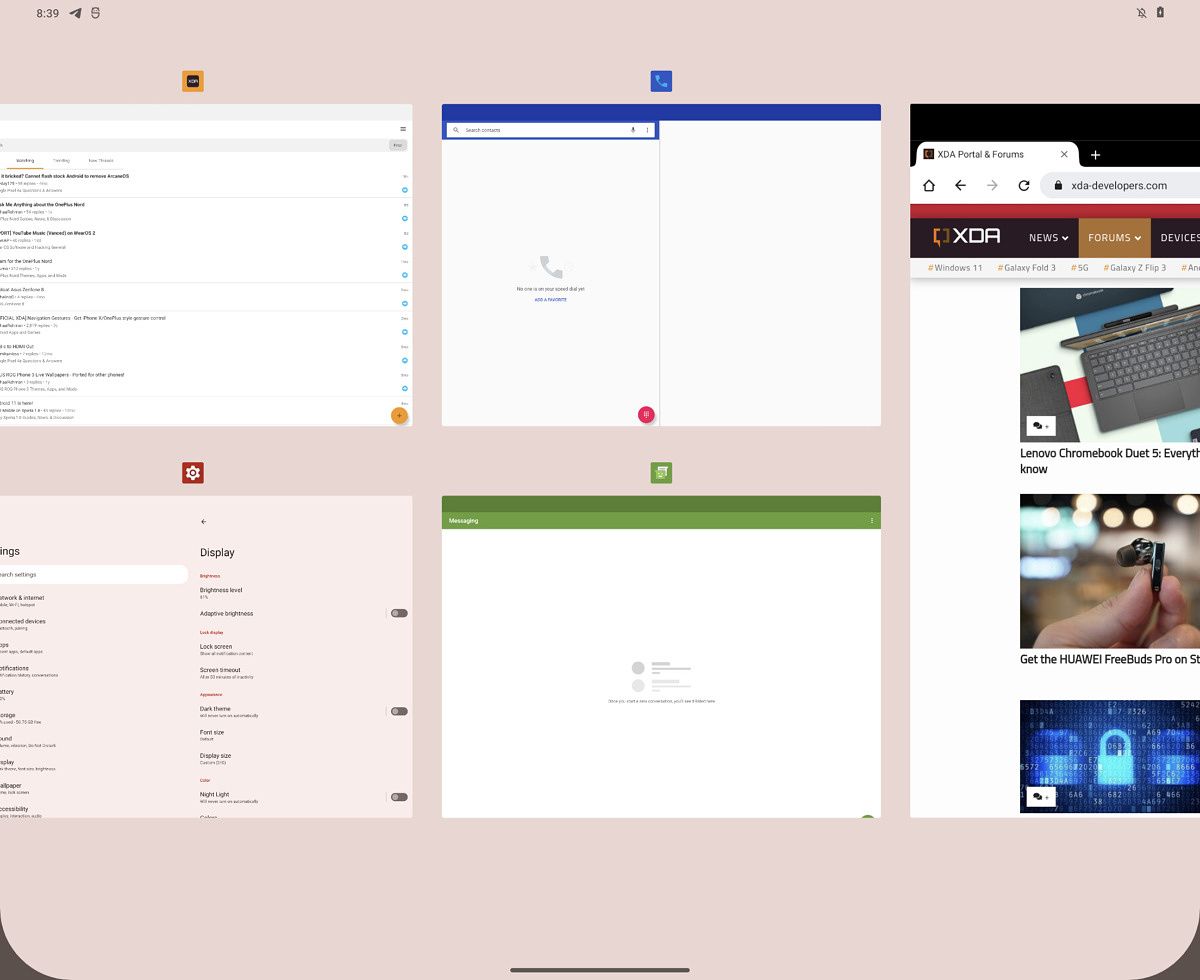 Smaller cards in the recent apps overview of Android 12.1
