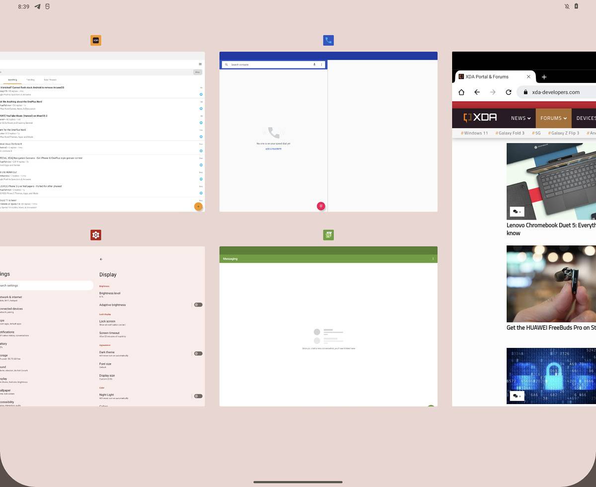 Smaller cards in the recent apps overview of Android 12.1