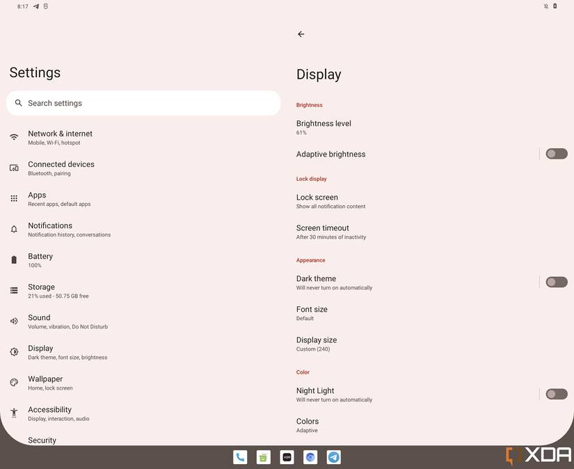 Dual pane settings in Android 12.1