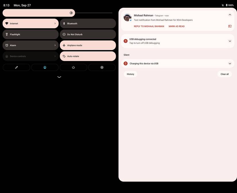 Dual pane notifications UI in Android 12.1