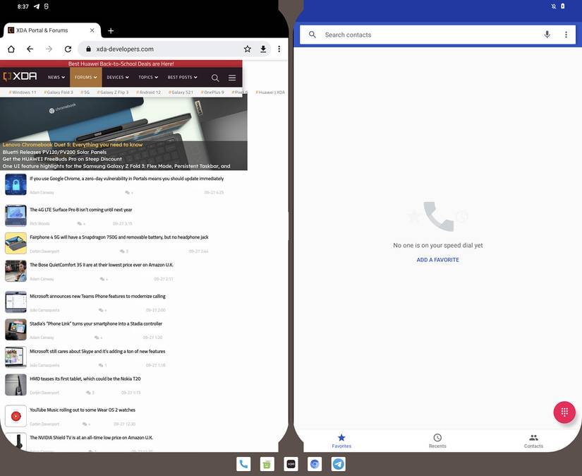 Split screen UI in Android 12.1