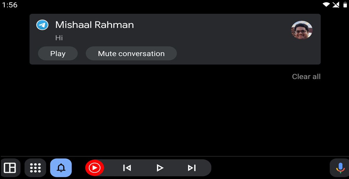 Notification screen in Android Auto