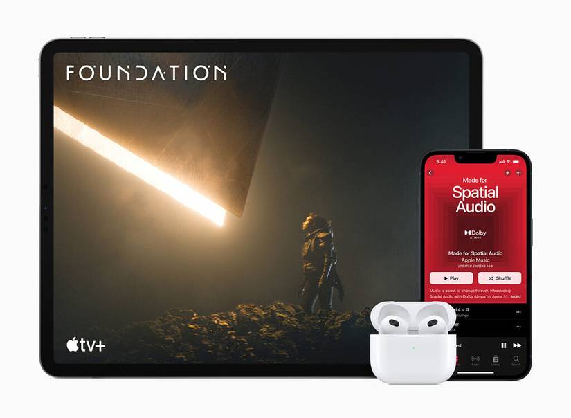 Apple iPad and Apple iPhone 13 showing Spatial Audio with the new Apple AirPods 3