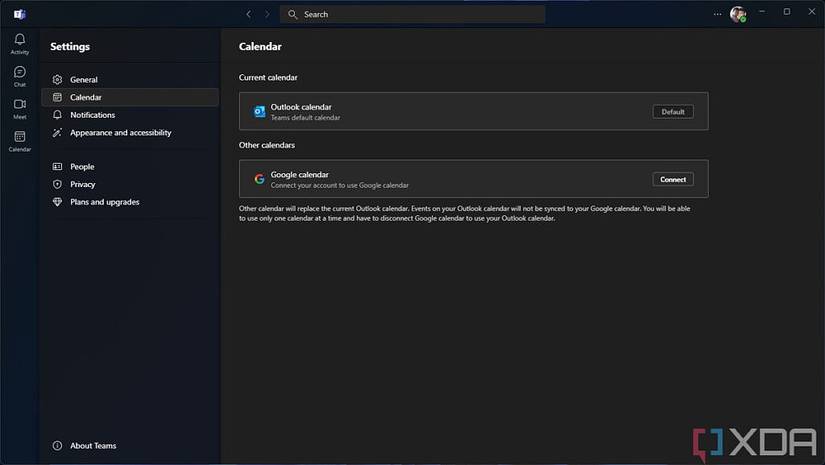 Screenshot of the Calendar settings in Teams for Windows 11