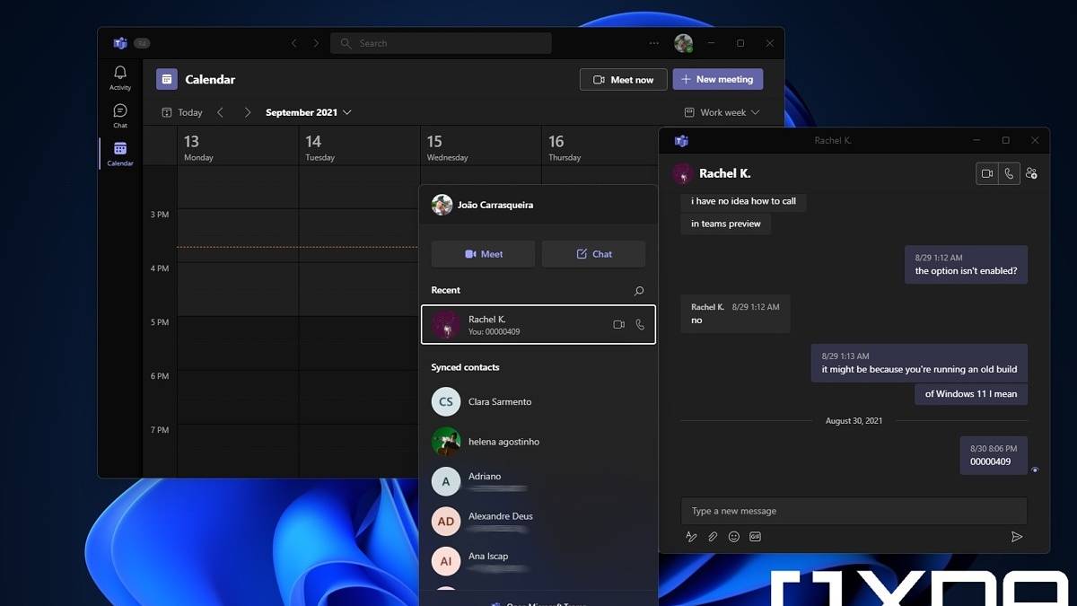 Screenshot of Chat with Microsoft Teams in Windows 11