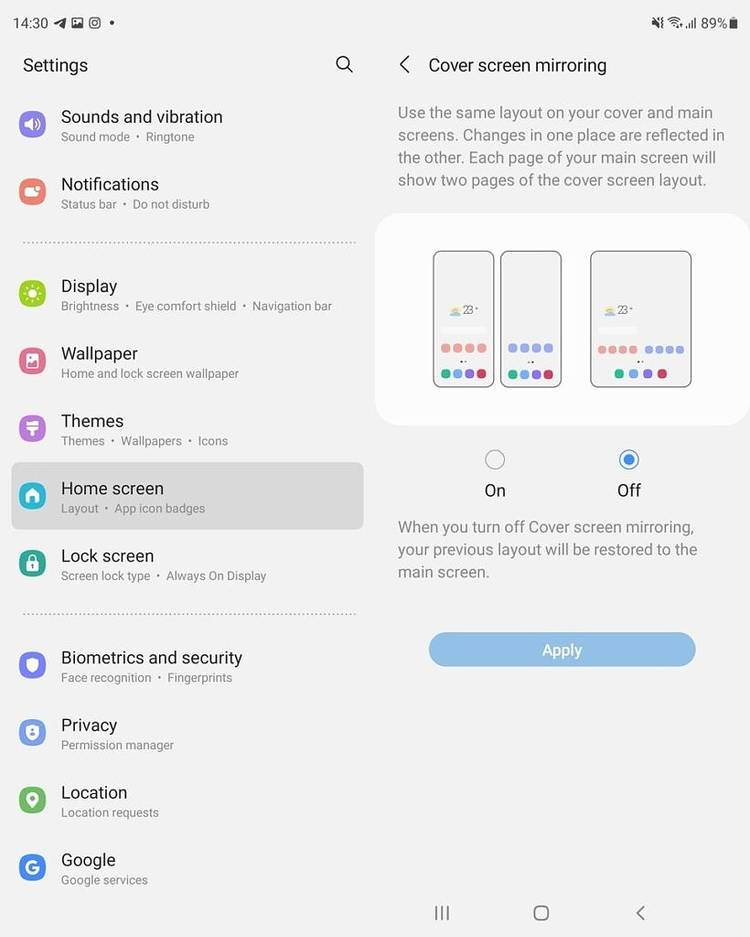 OneUI on Galaxy Z Fold 3 