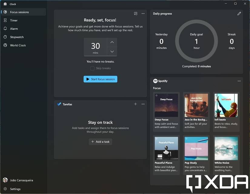 Focus sessions in the Windows 11 Clock app