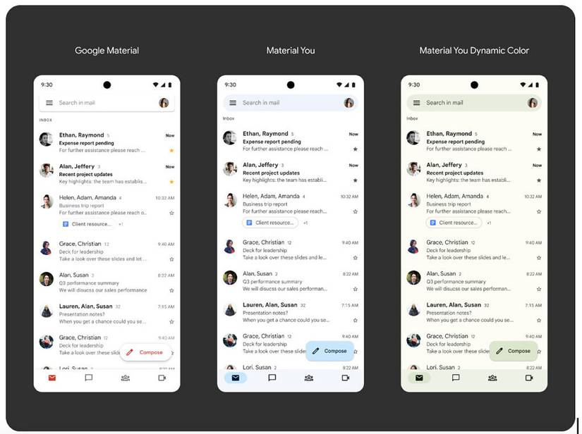 Material You dynamic colors in Gmail