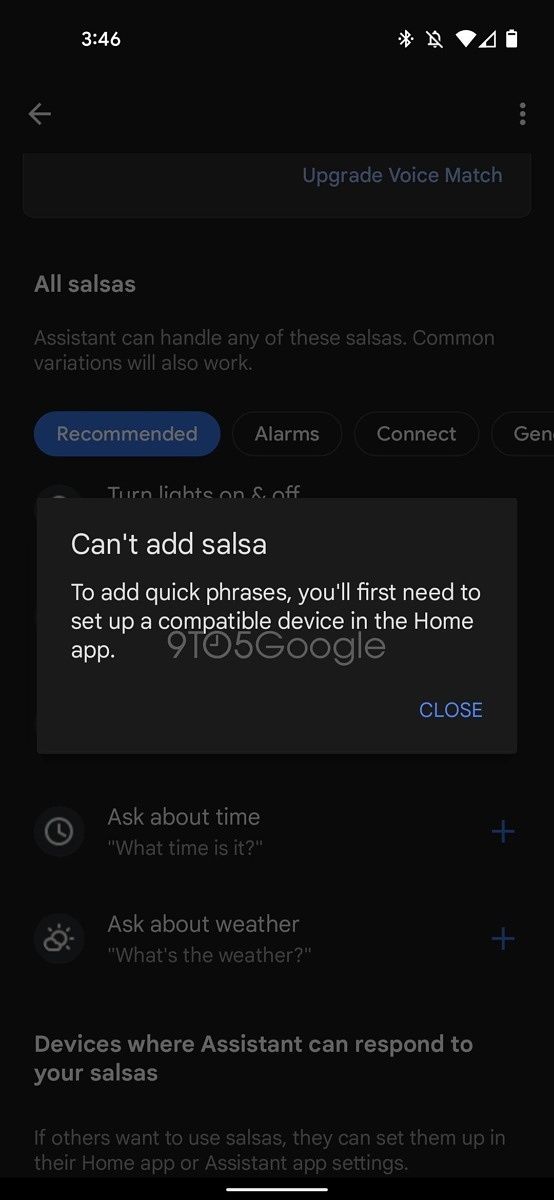 Google Assistant showing 