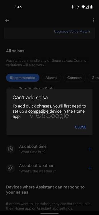Google Assistant showing