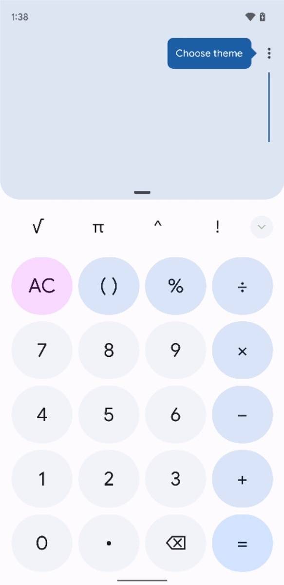 Material You blue in Google Calculator 8.0