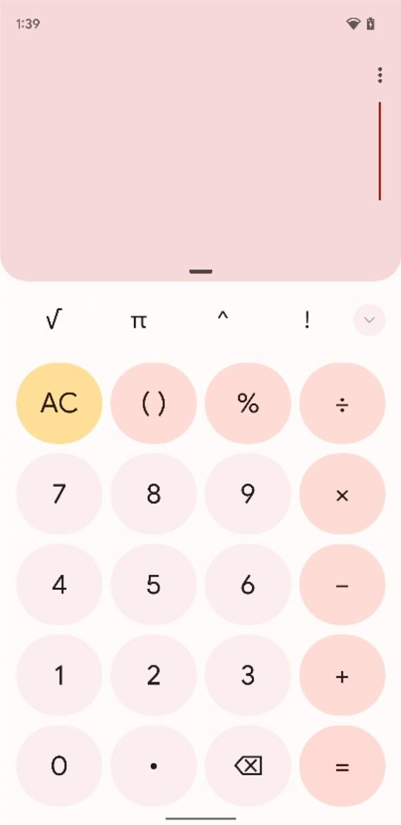 Material You red in Google Calculator 8.0
