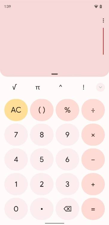 Material You red in Google Calculator 8.0
