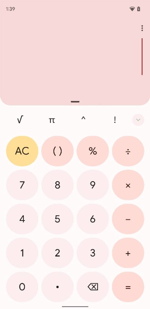 Material You red in Google Calculator 8.0