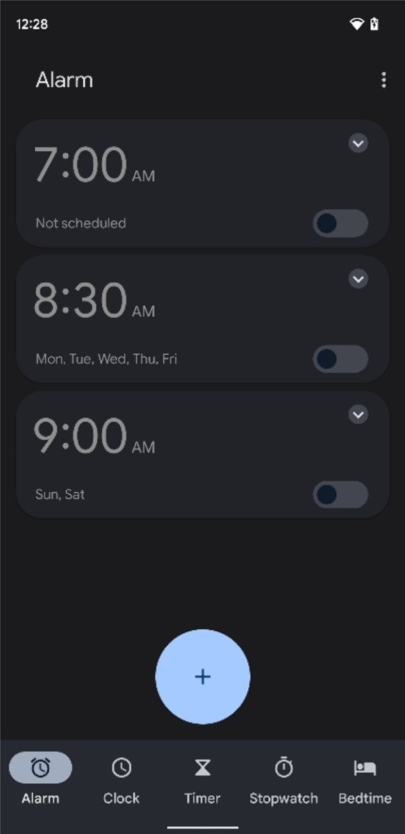 Alarm tab in Google Clock 7.0