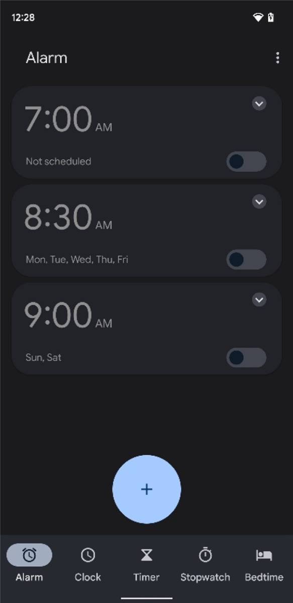 Alarm tab in Google Clock 7.0
