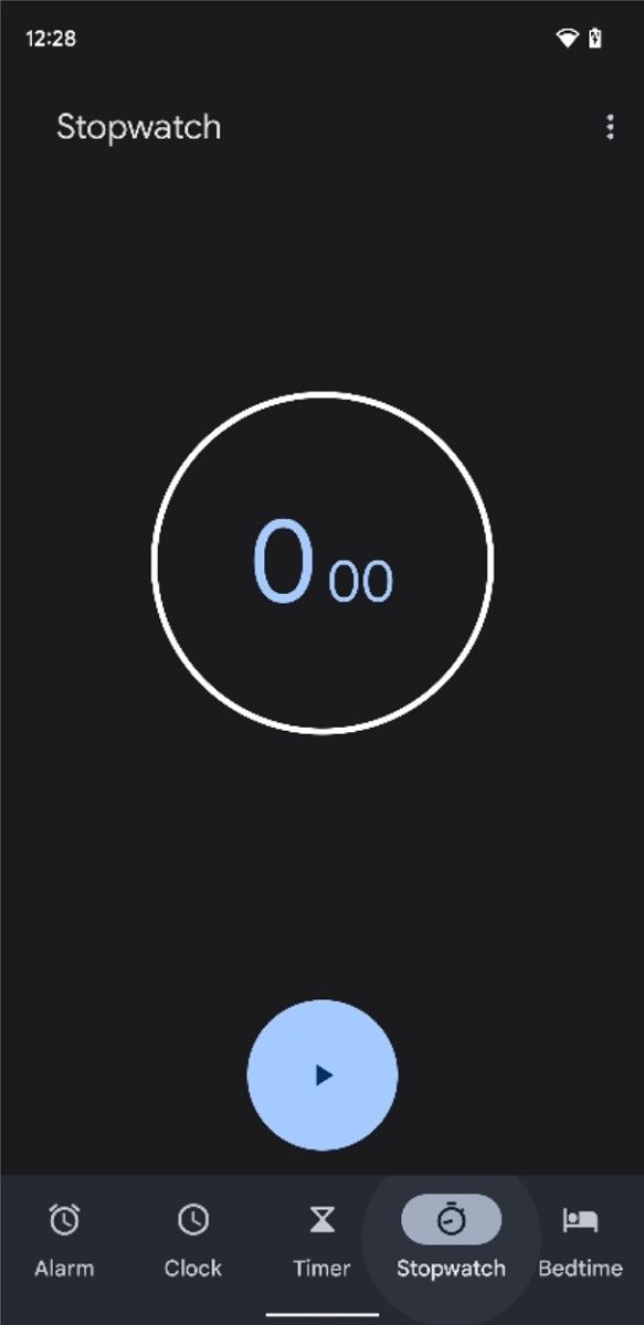 Stopwatch tab in Google Clock 7.0