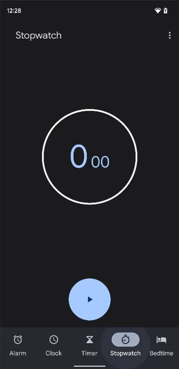 Stopwatch tab in Google Clock 7.0