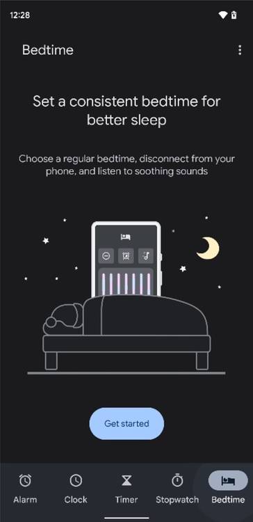 Bedtime tab in Google Clock 7.0