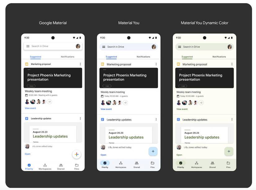 Material You redesigns in Google Drive