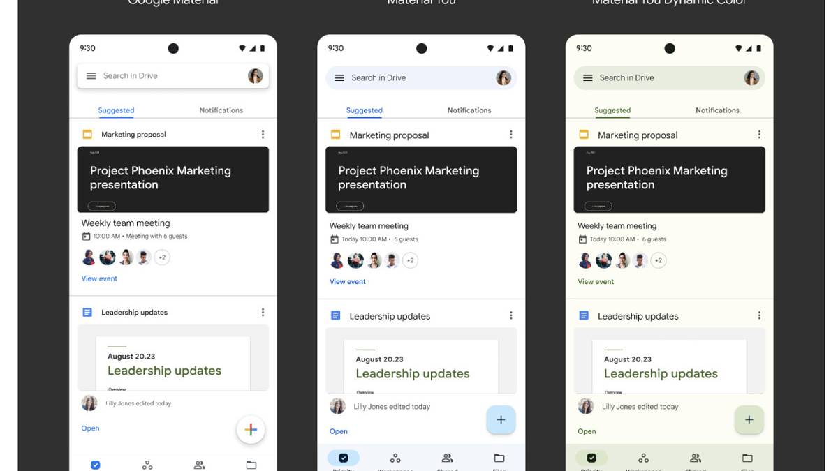 Material You redesigns in Google Drive