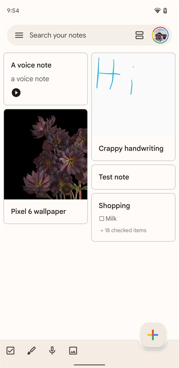 Google Keep new Material You home page