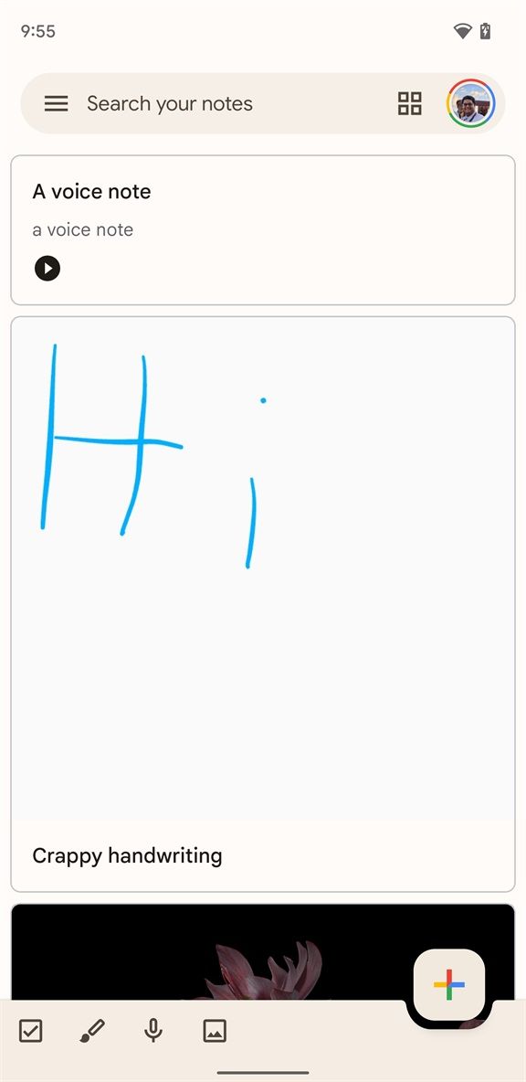 Google Keep new Material You handwriting note