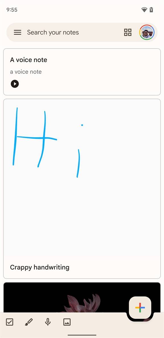 Google Keep new Material You handwriting note