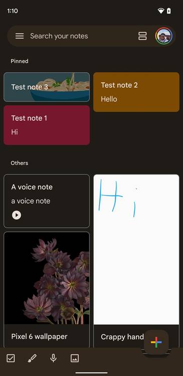 Google Keep new Material You dark home page