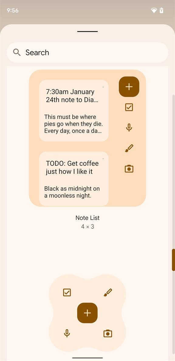 Google Keep new Material You widget options