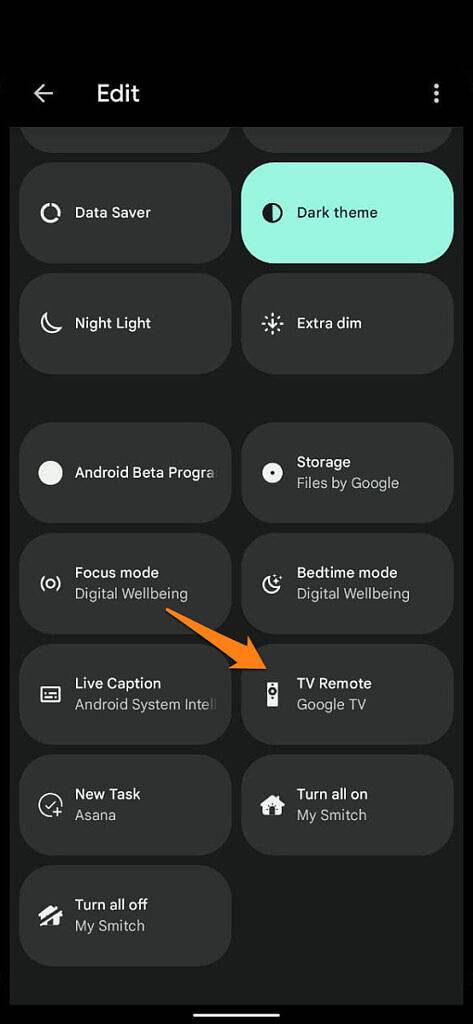 TV Remote tile in Quick settings