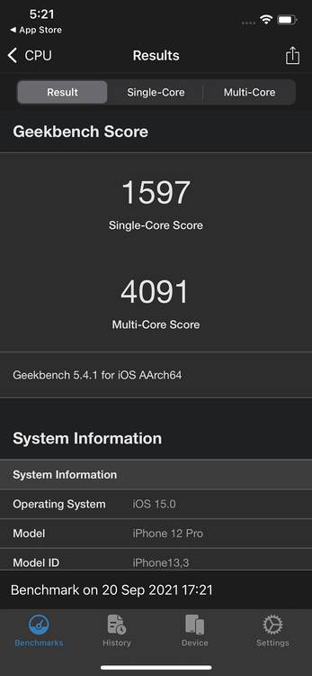 iPhone 12 Pro Geekbench scores